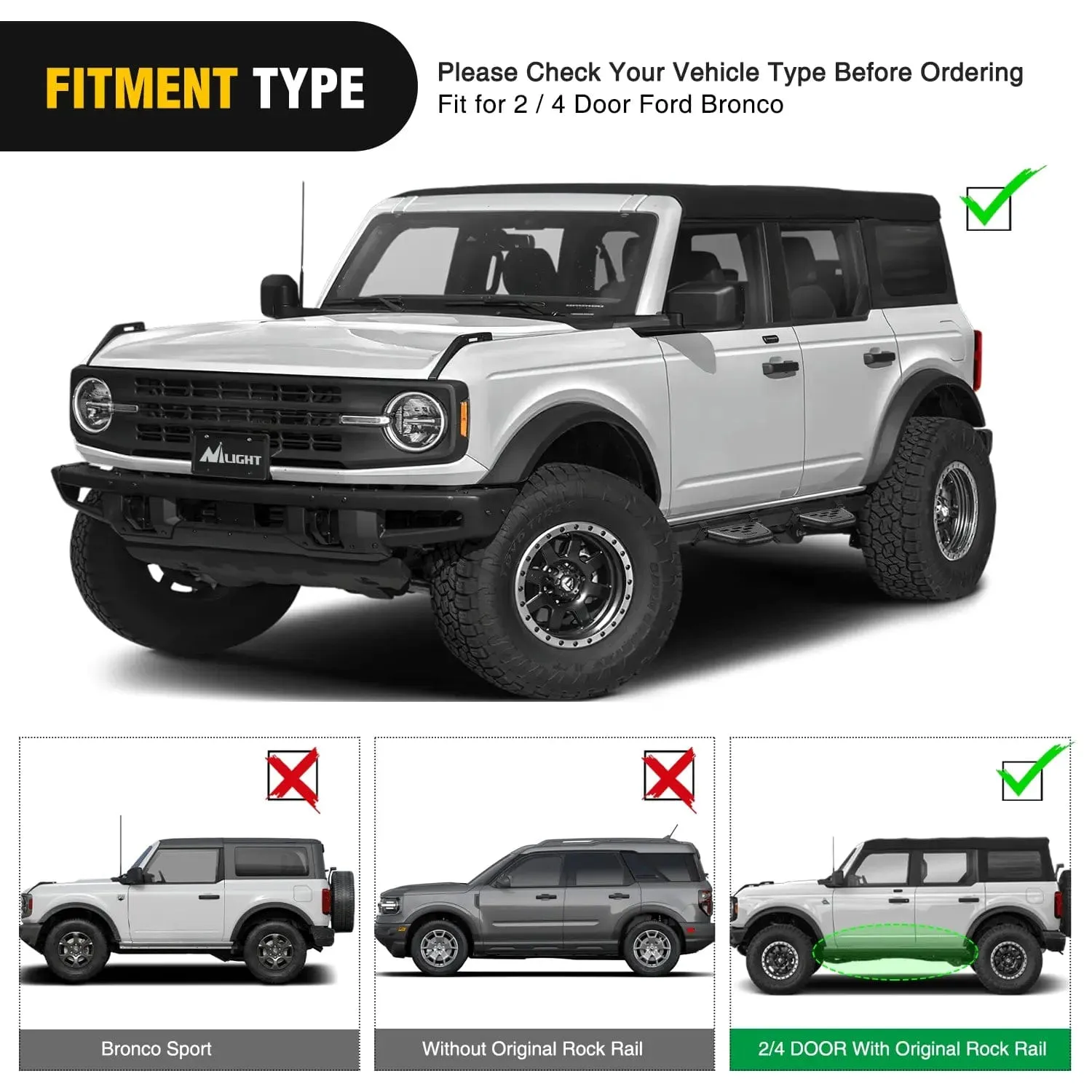 2021-2024 Ford Bronco 2/4 Doors with The Rock Rails 2Pcs Heavy-Duty Running Boards Side Steps