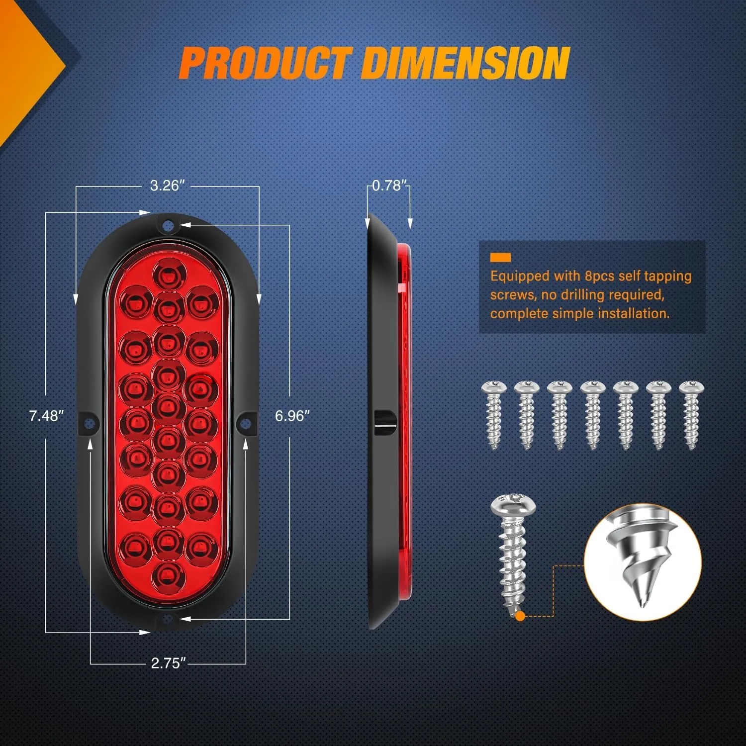 6 Inch Oval Red 24Leds Trailer Tail Lights 2Pcs