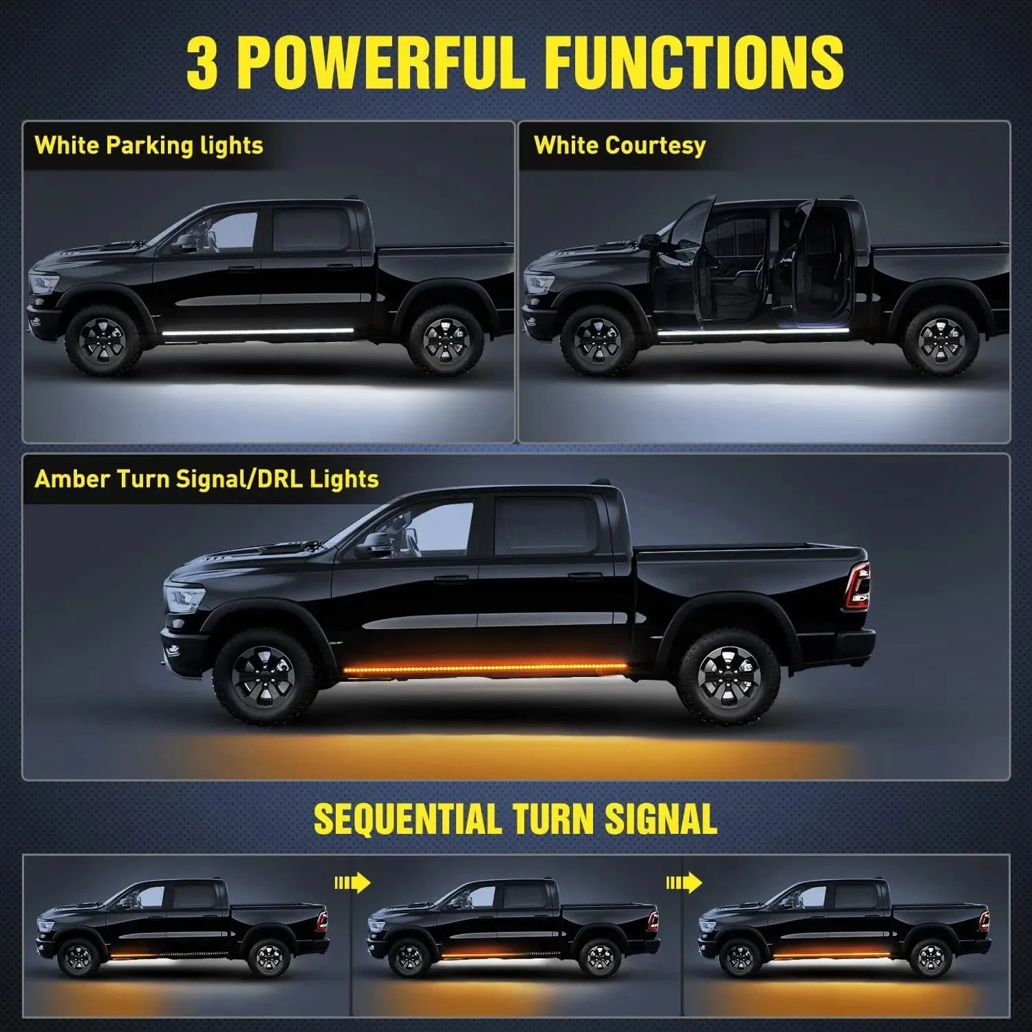 60 Inch 144 Leds Running Board Amber White Light Strip (Pair)