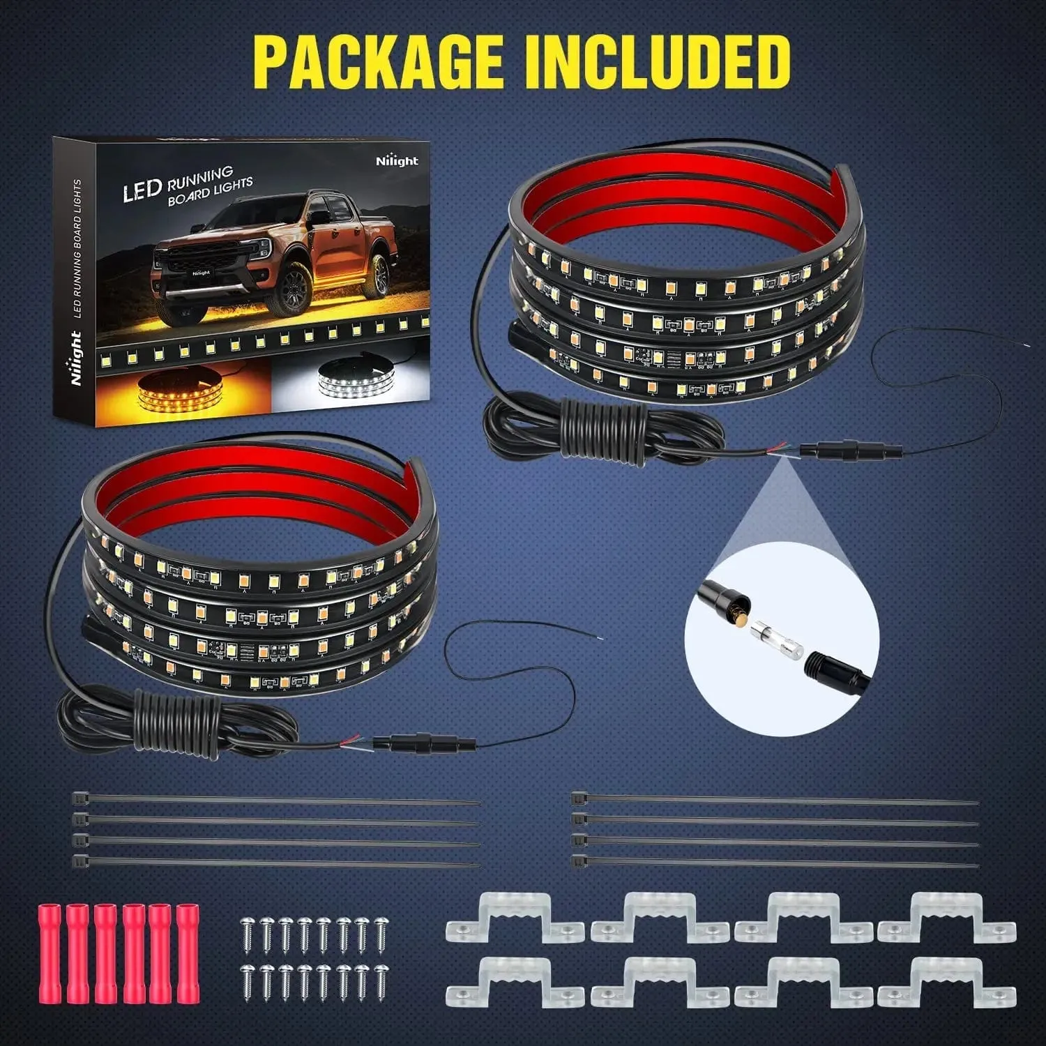 60 Inch 144 Leds Running Board Amber White Light Strip (Pair)