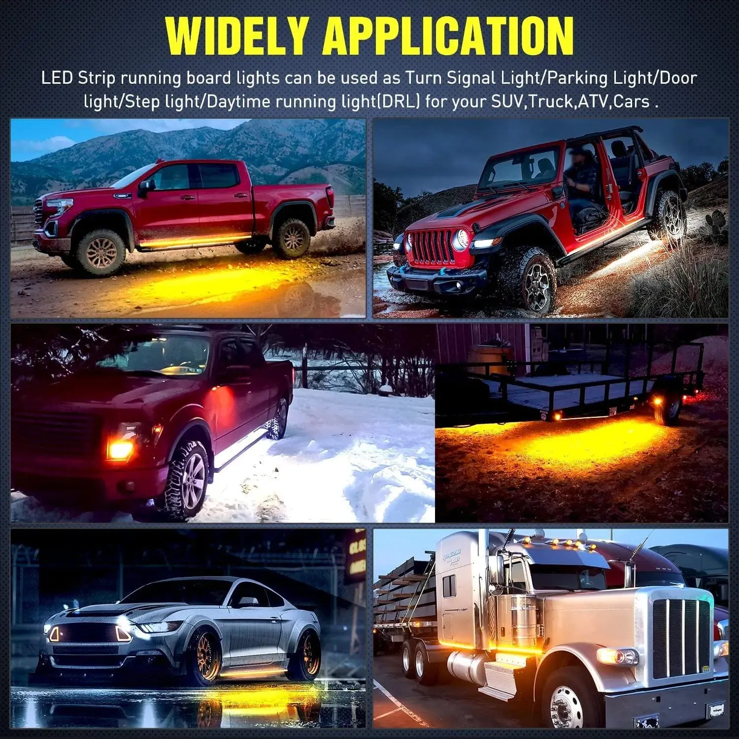 60 Inch 144 Leds Running Board Amber White Light Strip (Pair)
