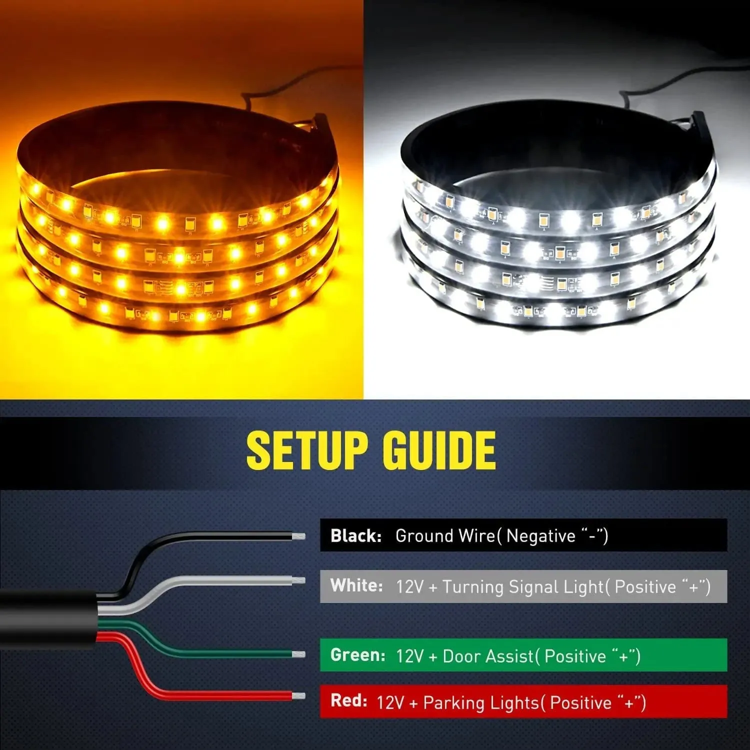 60 Inch 144 Leds Running Board Amber White Light Strip (Pair)
