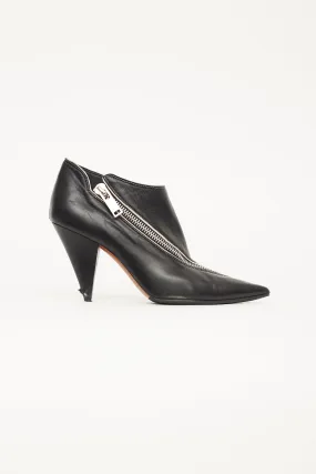 Black Leather Asymmetric Zipper Boot