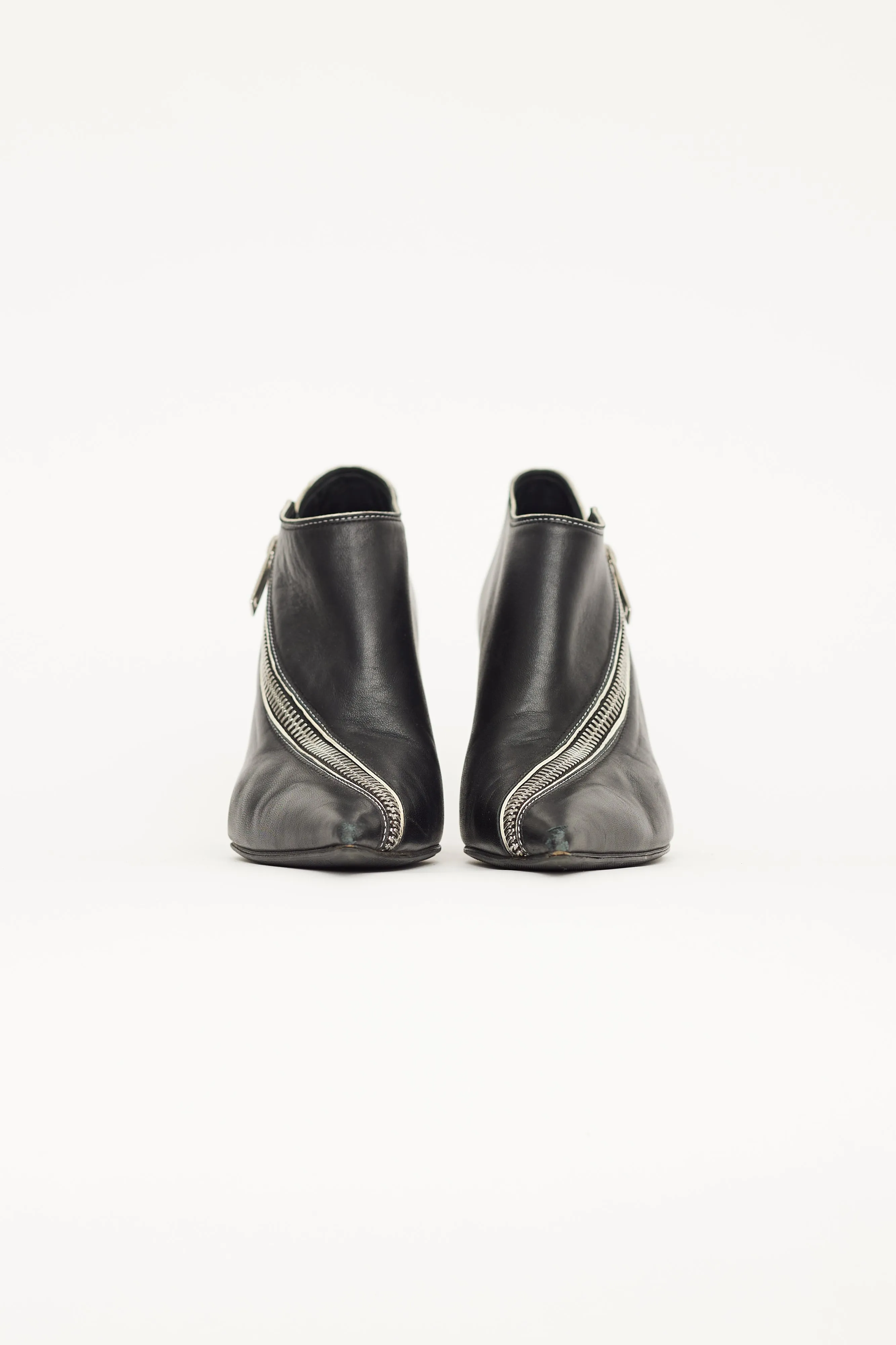 Black Leather Asymmetric Zipper Boot