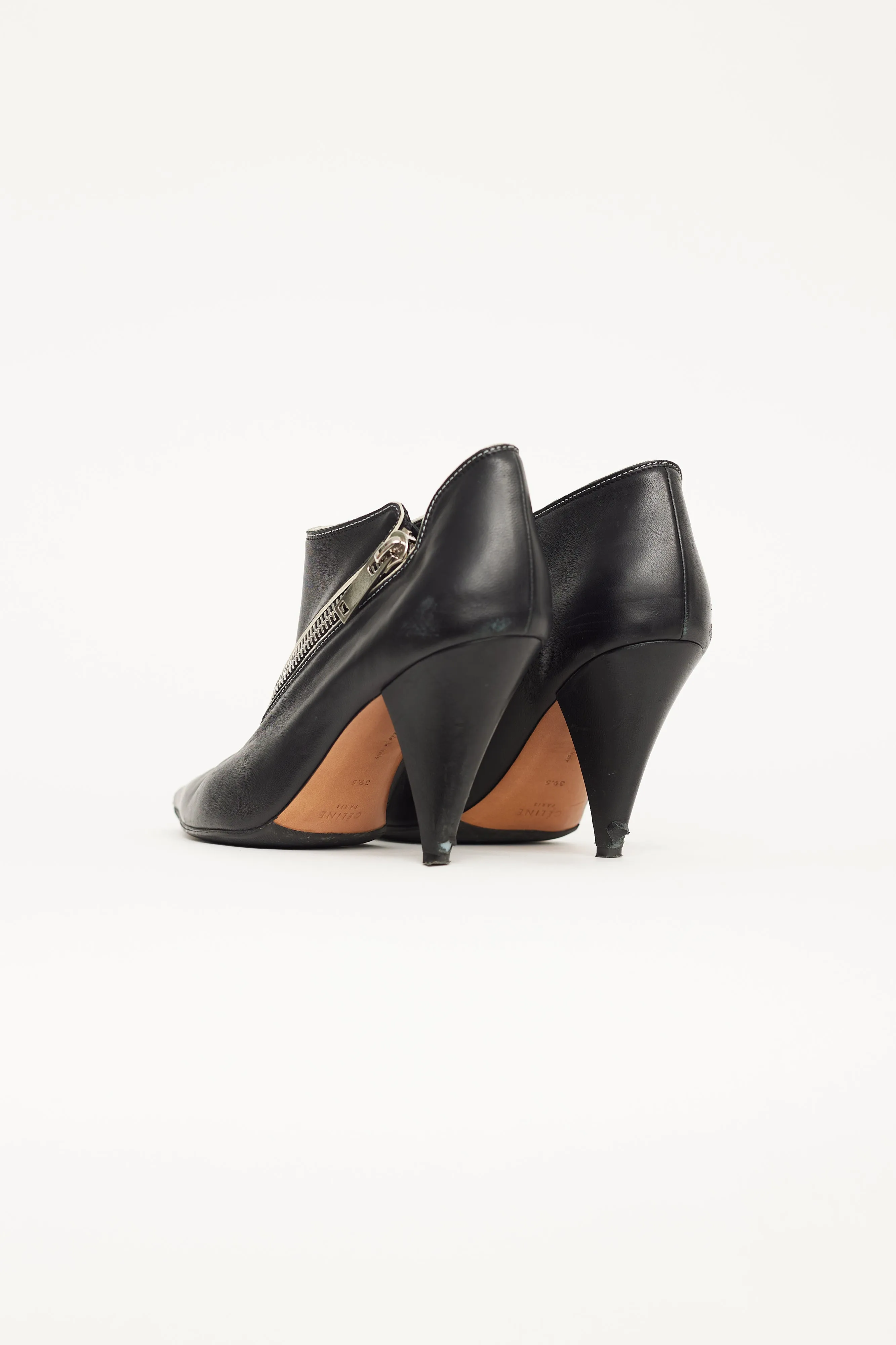 Black Leather Asymmetric Zipper Boot