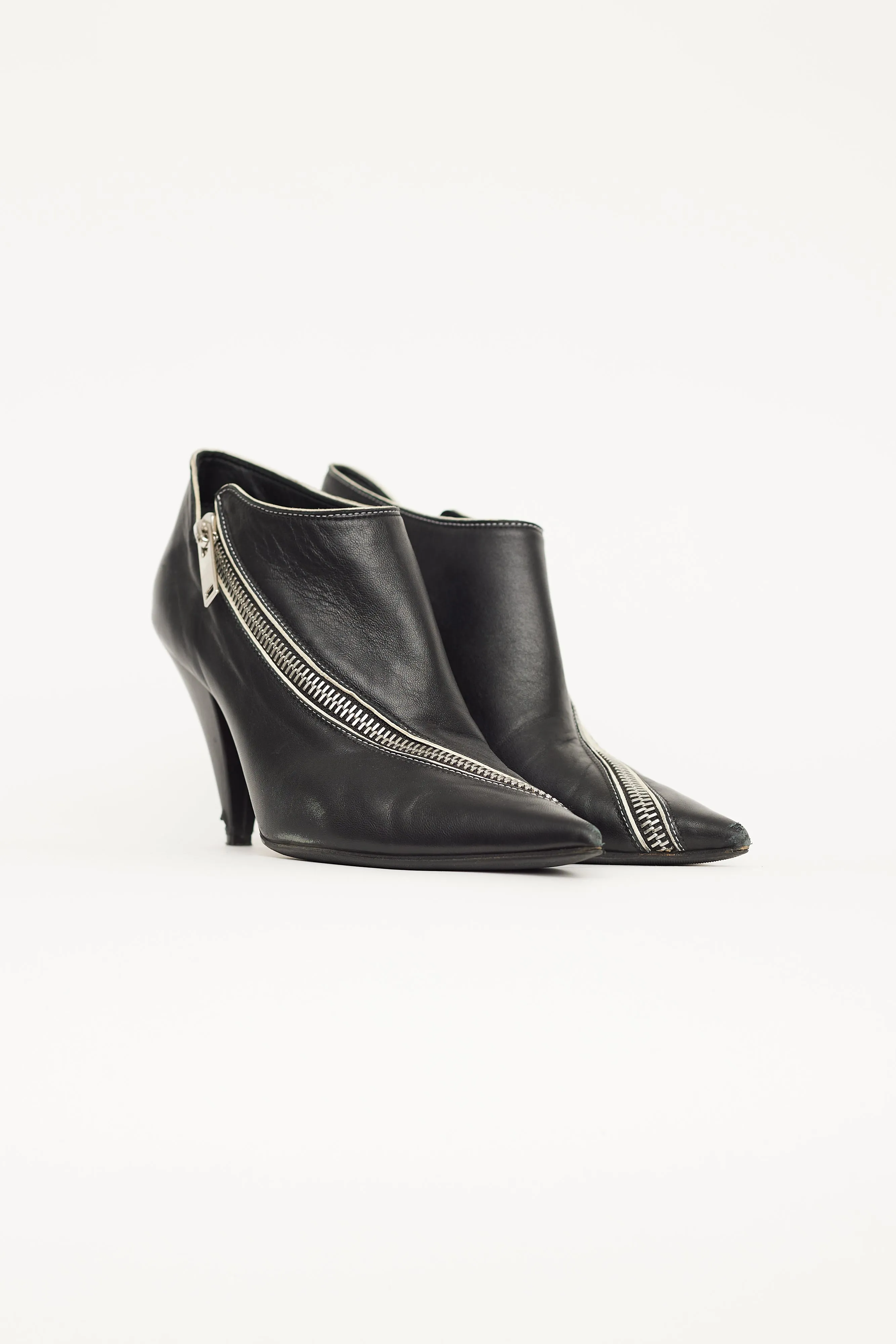 Black Leather Asymmetric Zipper Boot