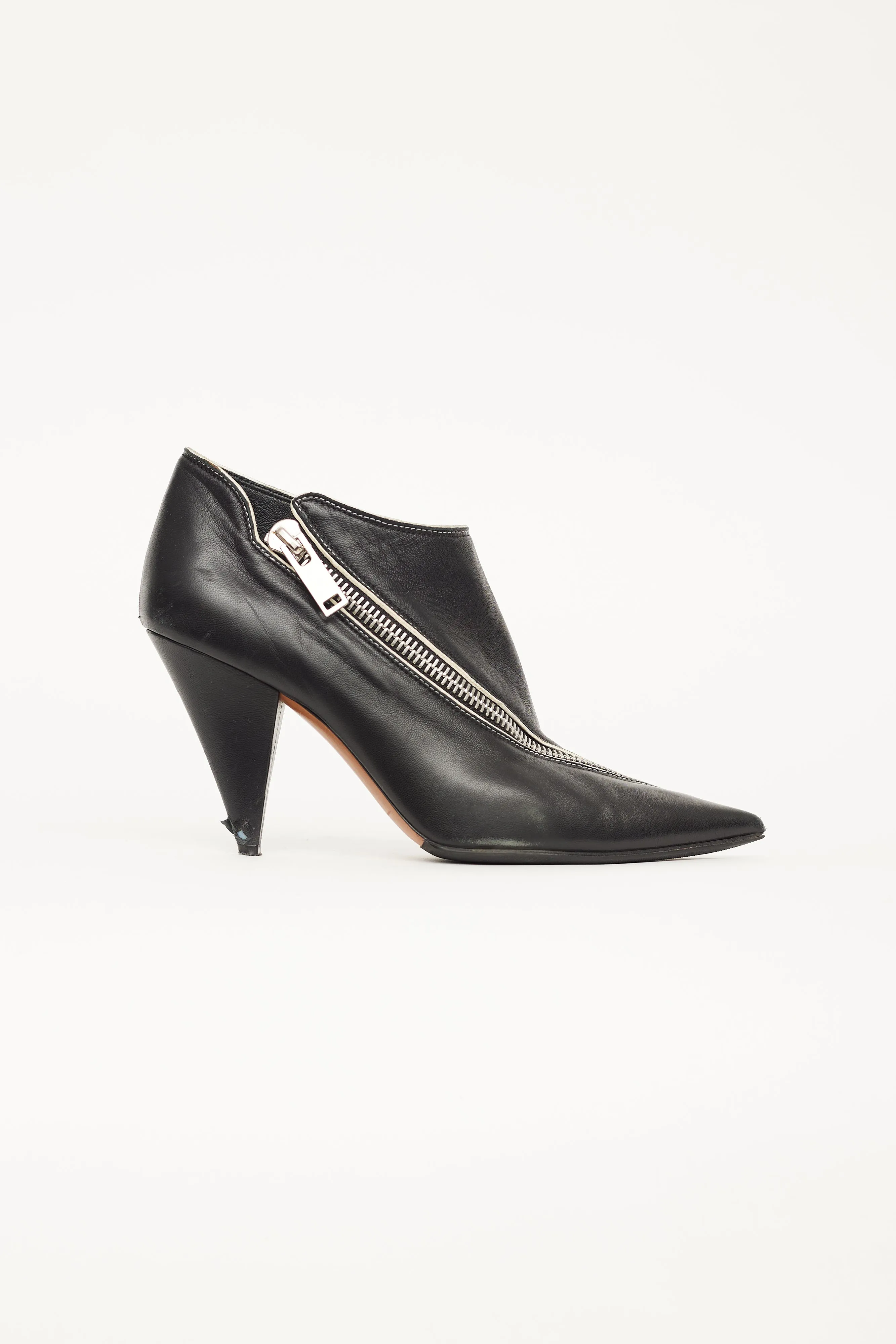 Black Leather Asymmetric Zipper Boot