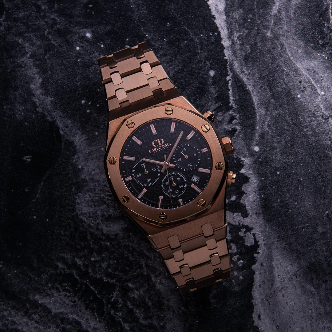 Royal Chronograph Rose Gold, black watch