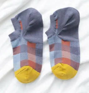 SF1109 Gray Plaid Design Low Cut Socks