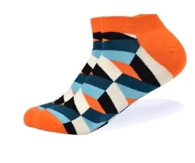 SF291 Orange Blue Squares Low Cut Socks