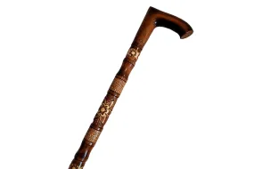 Wooden walking cane, Rustic walking stick made of wood, Pretty handcarved cane, Lightweight cane, Sturdy walking stick with rubber cap