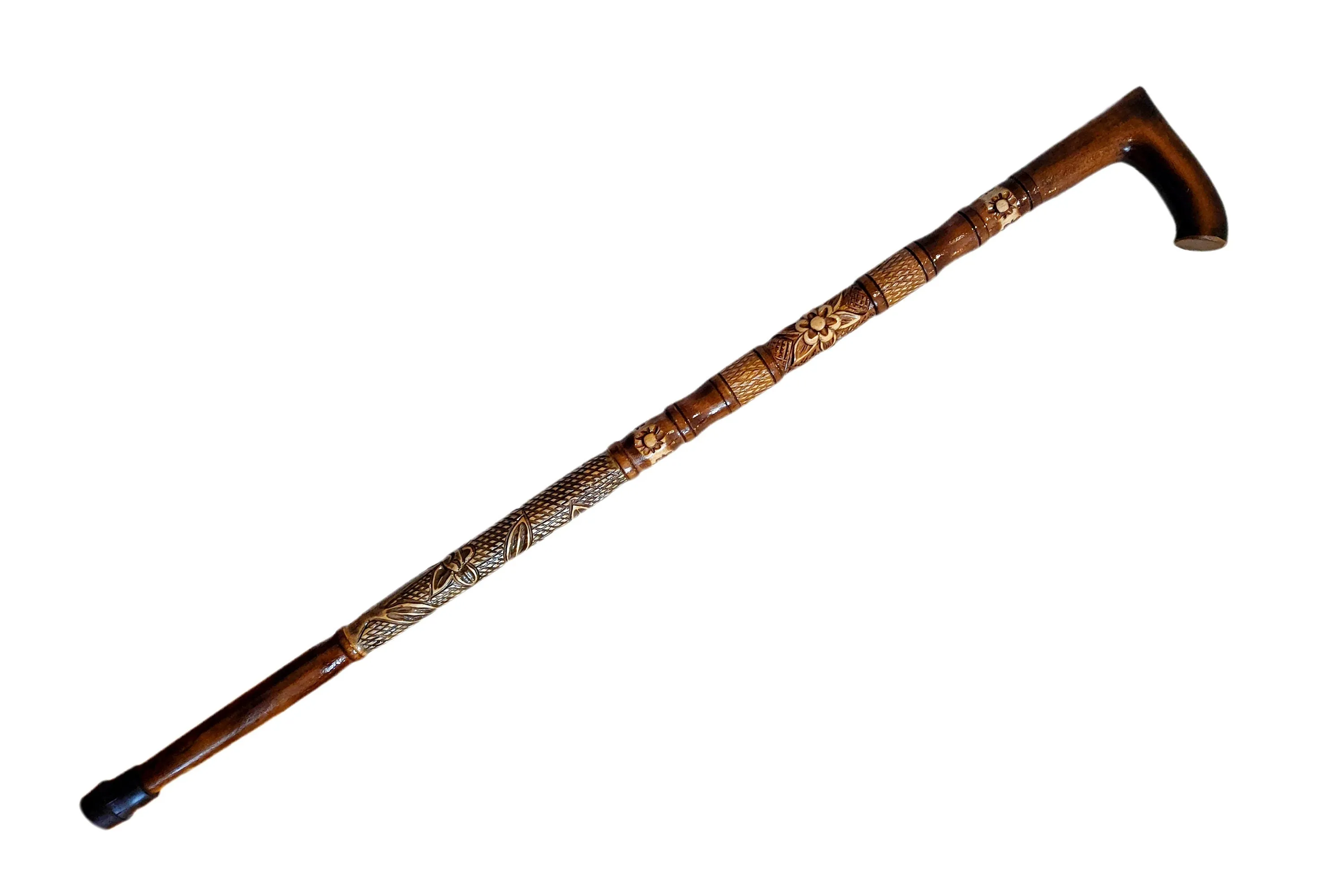 Wooden walking cane, Rustic walking stick made of wood, Pretty handcarved cane, Lightweight cane, Sturdy walking stick with rubber cap